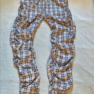 plaid stacked pants